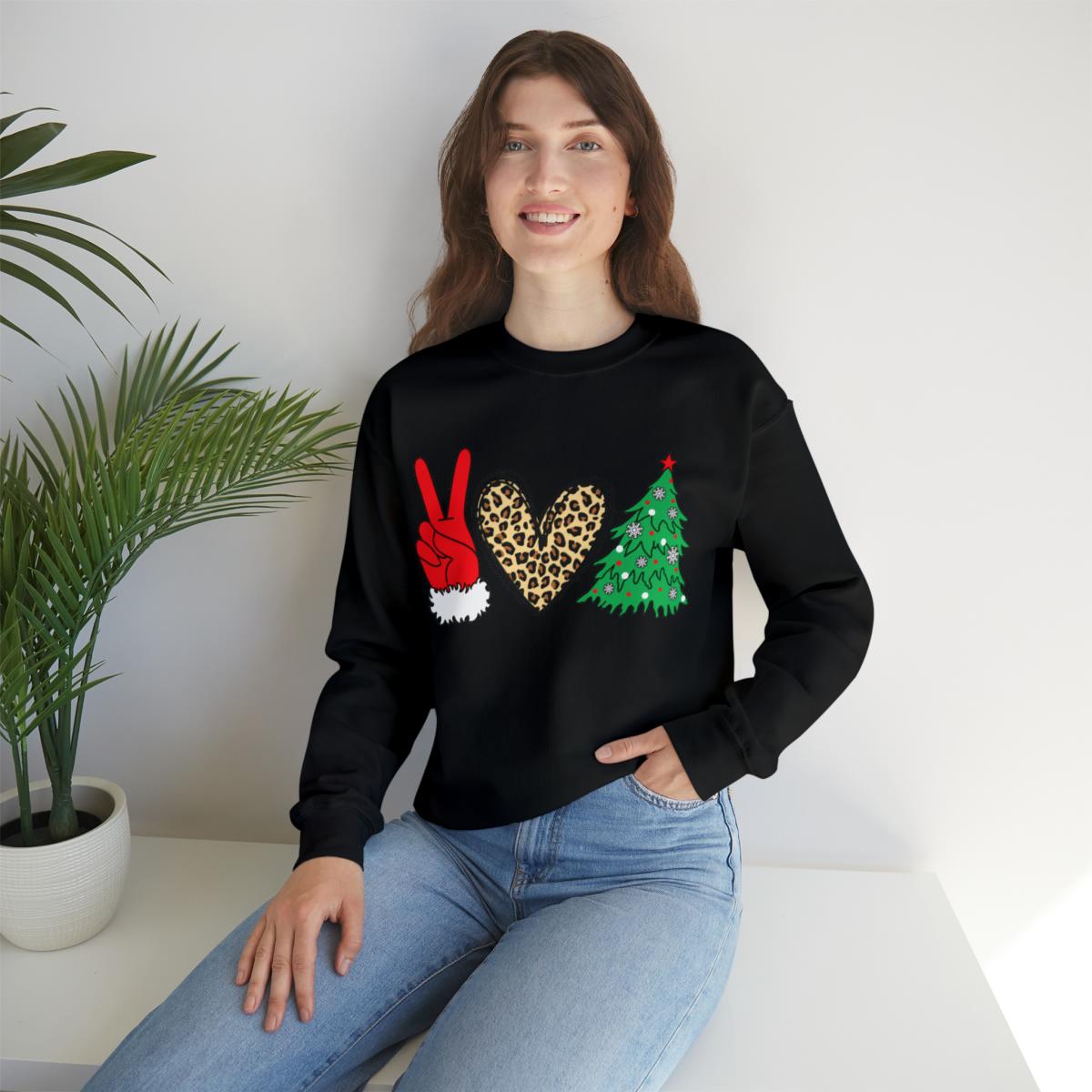 Sandjest Peace Love Christmas Crewneck Sweatshirt Funny Gift for Women Friend Girl Xmas Gifts