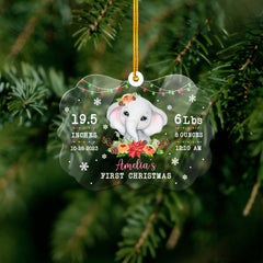 Personalized Baby 1St Christmas Acrylic Ornament With Elephant Motifs