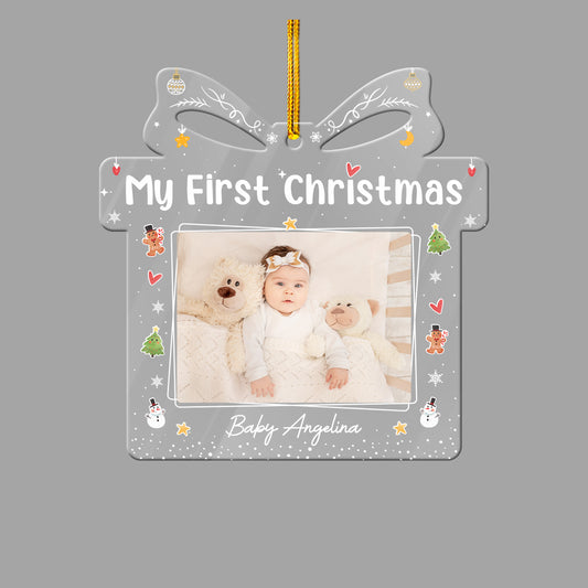 Personalized Baby 1St Christmas Acrylic Ornament With Gift Box Shape