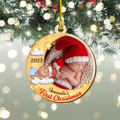 Personalized Baby First Layered Wood Ornament 1St Christmas