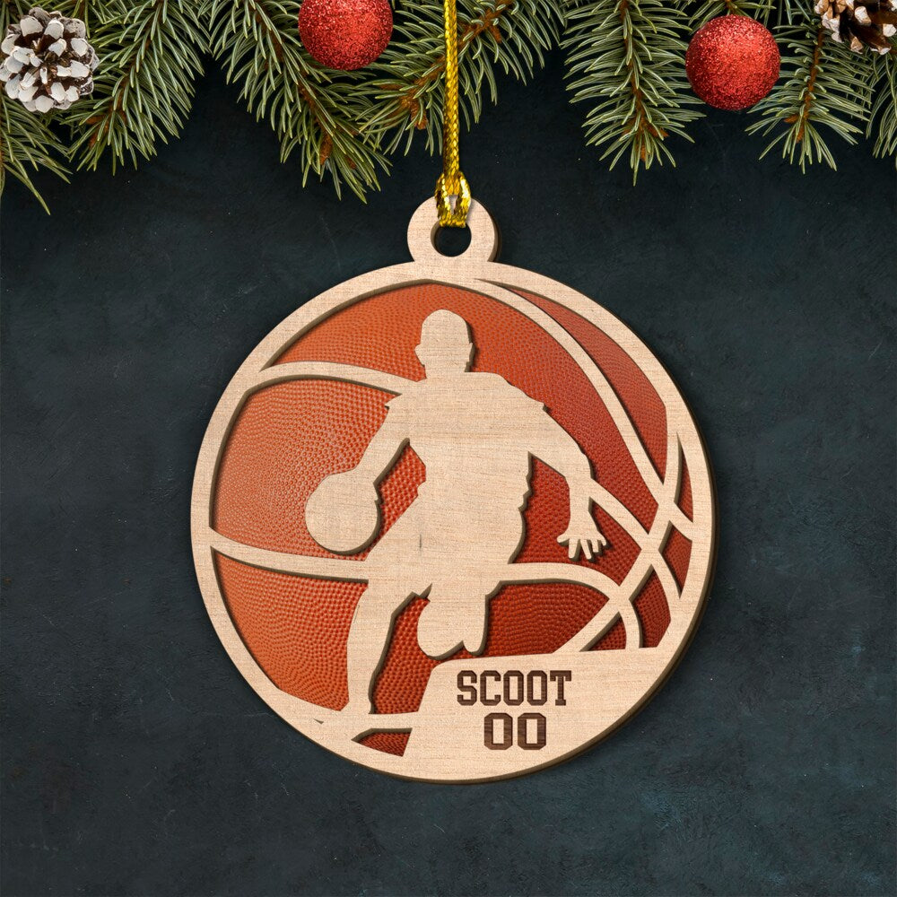 Personalized Basketball Layered Wood Ornament Custom Name