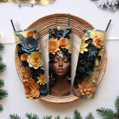 Personalized Black Woman Skinny Tumbler Flower