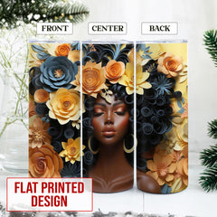 Personalized Black Woman Skinny Tumbler Flower