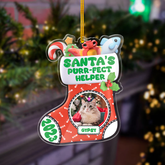 Personalized Cat Acrylic Ornament In The Shape Of Christmas Stockings