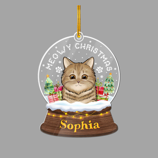 Personalized Cat Acrylic Ornament With Christmas Cat Image