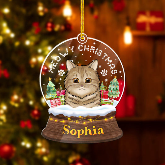 Personalized Cat Acrylic Ornament With Christmas Cat Image
