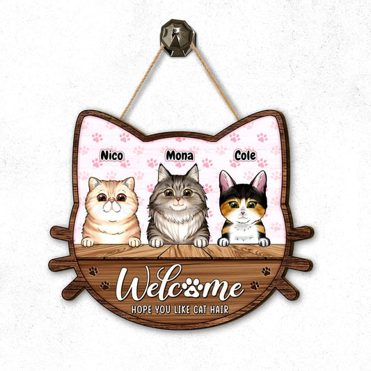 Personalized Cat Wood Door Sign Hope You Like Cat Hair