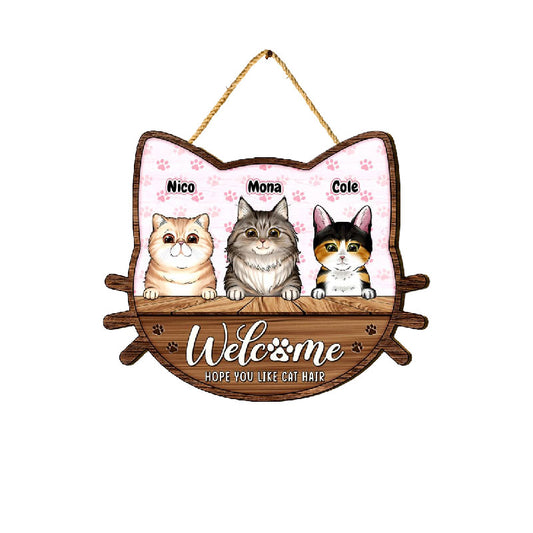 Personalized Cat Wood Door Sign Hope You Like Cat Hair