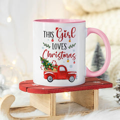 Personalized Christmas Girl Mug With Red Car Motif