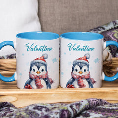 Personalized Christmas Mug Pattern Of A Penguin Wearing A Hat