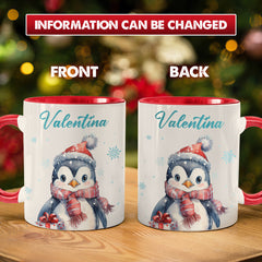 Personalized Christmas Mug Pattern Of A Penguin Wearing A Hat