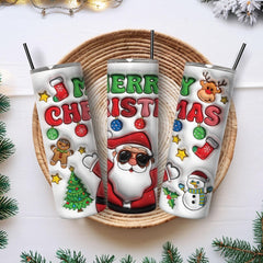 Personalized Christmas Skinny Tumbler Decorated With Christmas Motifs