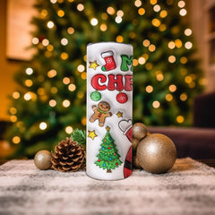 Personalized Christmas Skinny Tumbler Decorated With Christmas Motifs