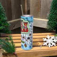 Personalized Christmas Skinny Tumbler With 3D Santa Claus Motifs