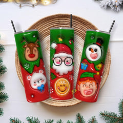 Personalized Christmas Skinny Tumbler With Many Animated Faces 3D
