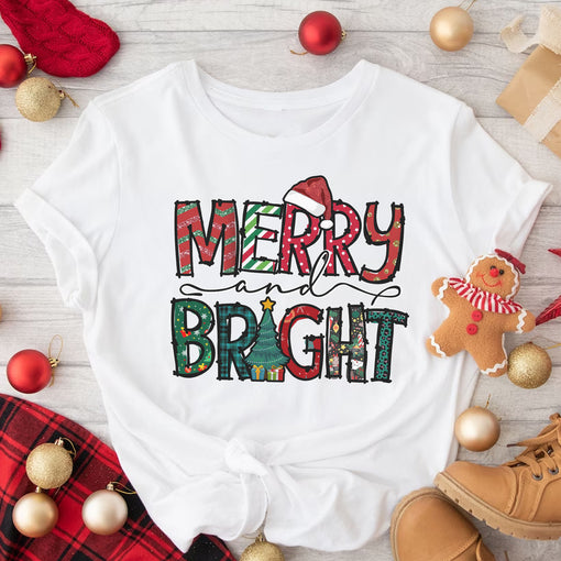 Personalized Christmas T-Shirt Merry Bright