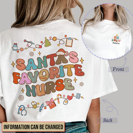 Personalized Christmas T-Shirt Santa Favorite Nurse
