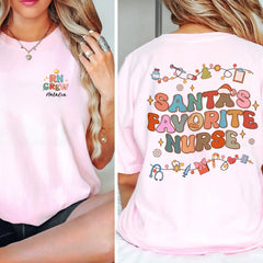 Personalized Christmas T-Shirt Santa Favorite Nurse