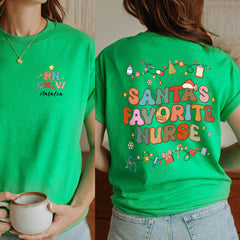 Personalized Christmas T-Shirt Santa Favorite Nurse