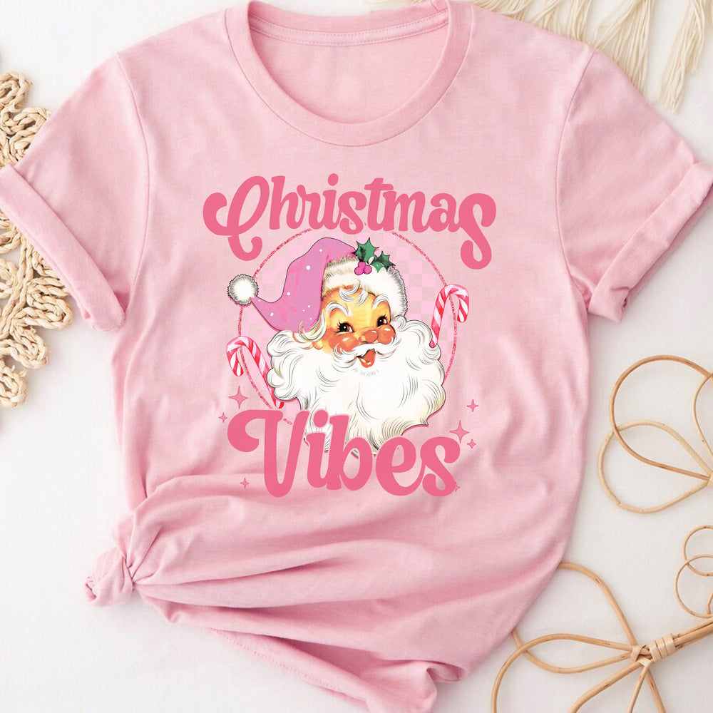 Personalized Christmas T-shirt Pink Santa Clause