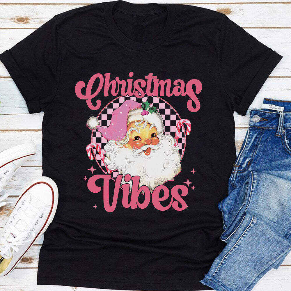 Personalized Christmas T-shirt Pink Santa Clause