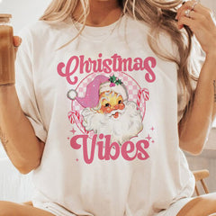 Personalized Christmas T-shirt Pink Santa Clause