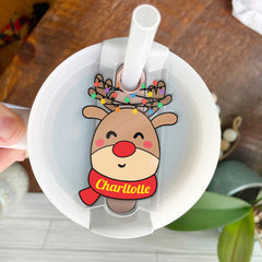 Personalized Christmas Tumbler Name Tag Decorated With Reindeer