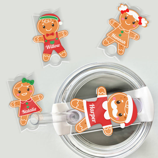 Personalized Christmas Tumbler Name Tag With A Cookie Wearing A Hat
