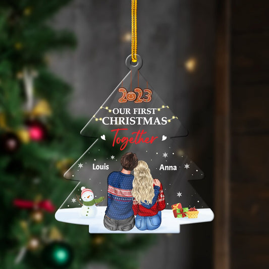 Personalized Couple Acrylic Ornament In The Form Of A Christmas Tree