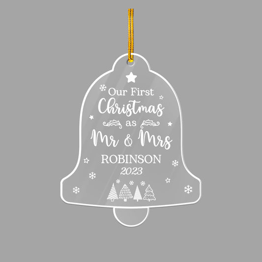 Personalized Couple Acrylic Ornament In The Shape Of A Christmas Bell