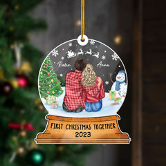 Personalized Couple Acrylic Ornament With Christmas Motifs