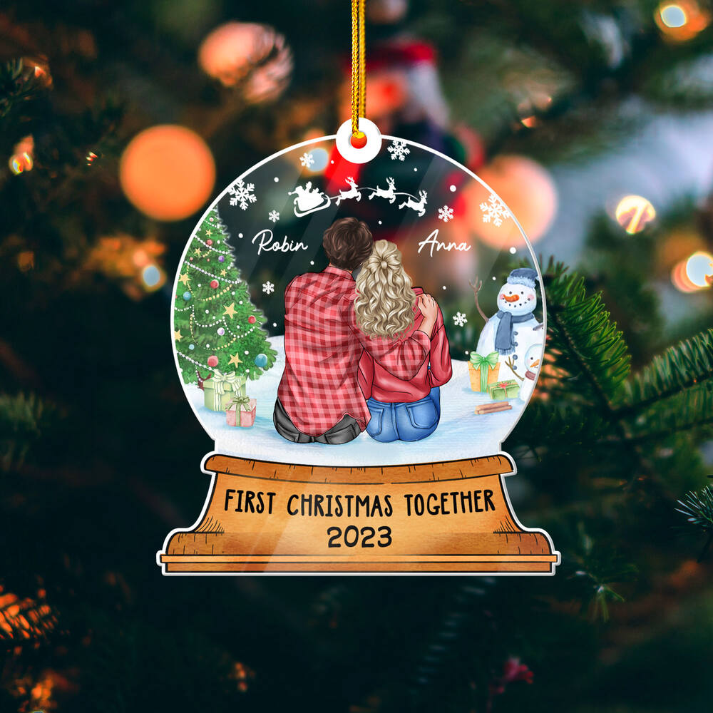 Personalized Couple Acrylic Ornament With Christmas Motifs