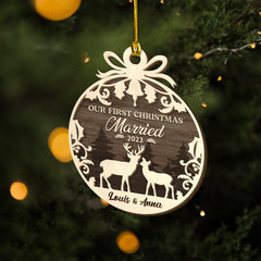 Personalized Couple Layered Wood Ornament Our First Christmas Married