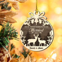 Personalized Couple Layered Wood Ornament Our First Christmas Married