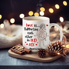 Personalized Couple Mug Supporting Each Other In Old Age