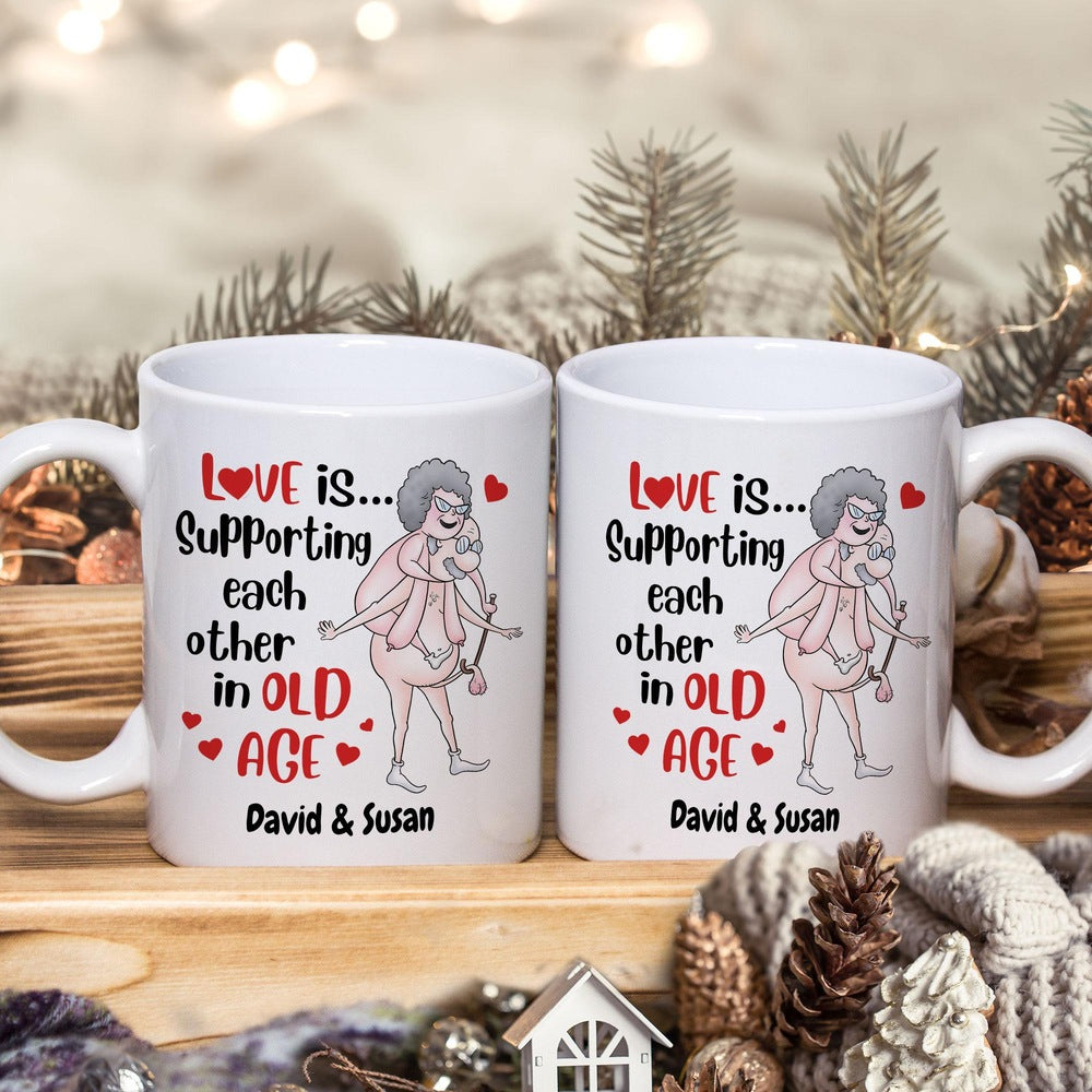 Personalized Couple Mug Supporting Each Other In Old Age