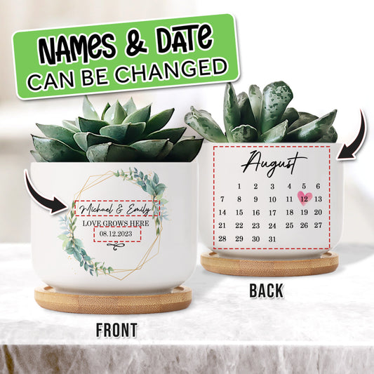 Personalized Custom Couple Flower Plant Pot Love Grows Here