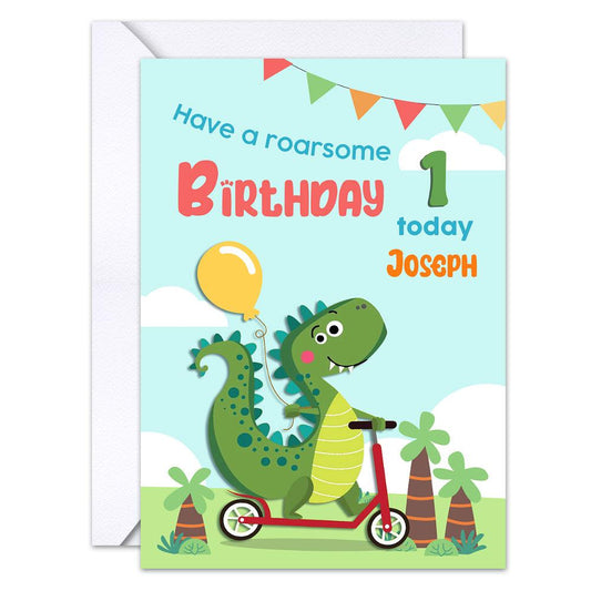 Personalized Cute Dinosaur Birthday Greeting Card For Kid
