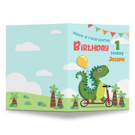 Personalized Cute Dinosaur Birthday Greeting Card For Kid