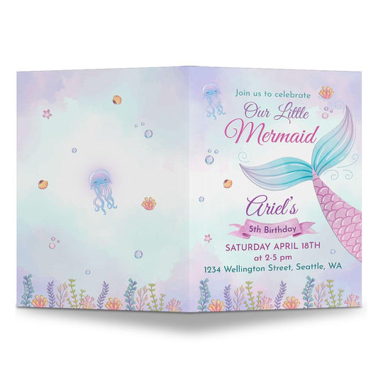 Personalized Cute Invitation Mermaid Theme Greeting Card
