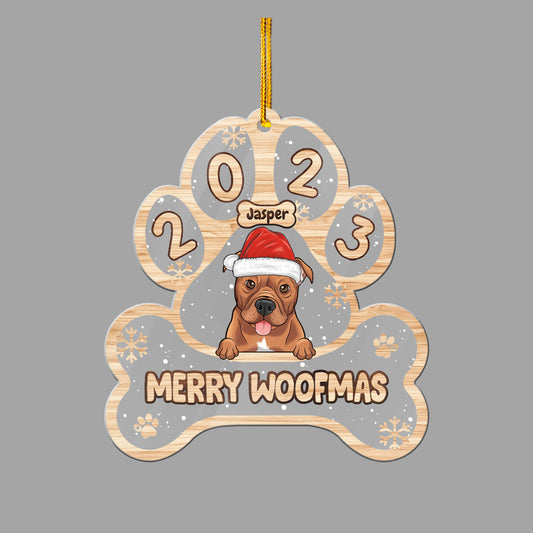 Personalized Dog Acrylic Ornament With Dog Paw Shape For Christmas