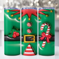 Personalized Elf Skinny Tumbler Decorated With 3D Christmas Images