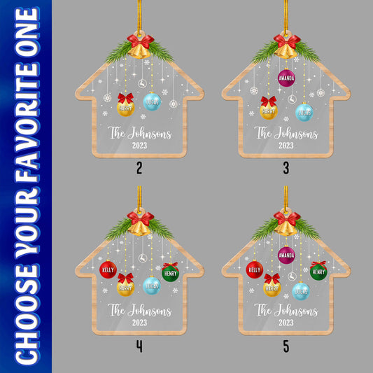 Personalized Family Acrylic Ornament In The Shape Of A Christmas House