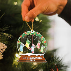 Personalized Family Acrylic Ornament With Christmas Motifs