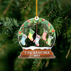 Personalized Family Acrylic Ornament With Christmas Motifs