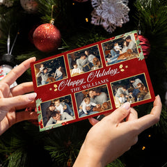 Personalized Family Greeting Card Decorated With Christmas Motifs