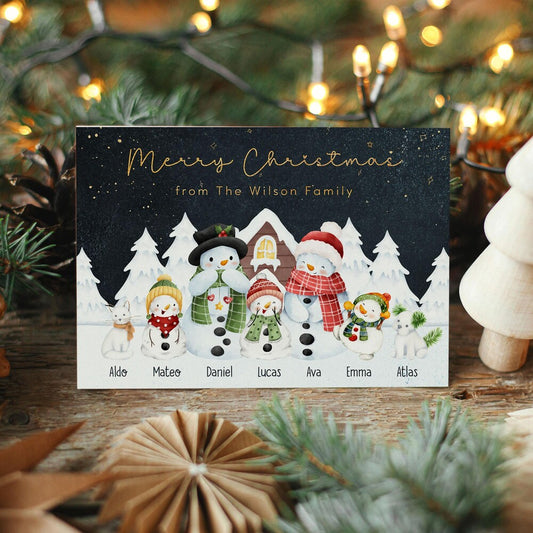 Personalized Family Greeting Card Decorated With Many Snowmen