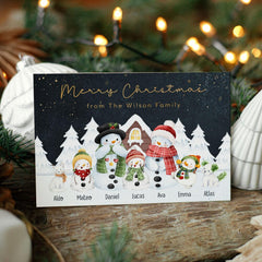 Personalized Family Greeting Card Decorated With Many Snowmen