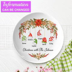 Personalized Family Round Plate Christmas Hat