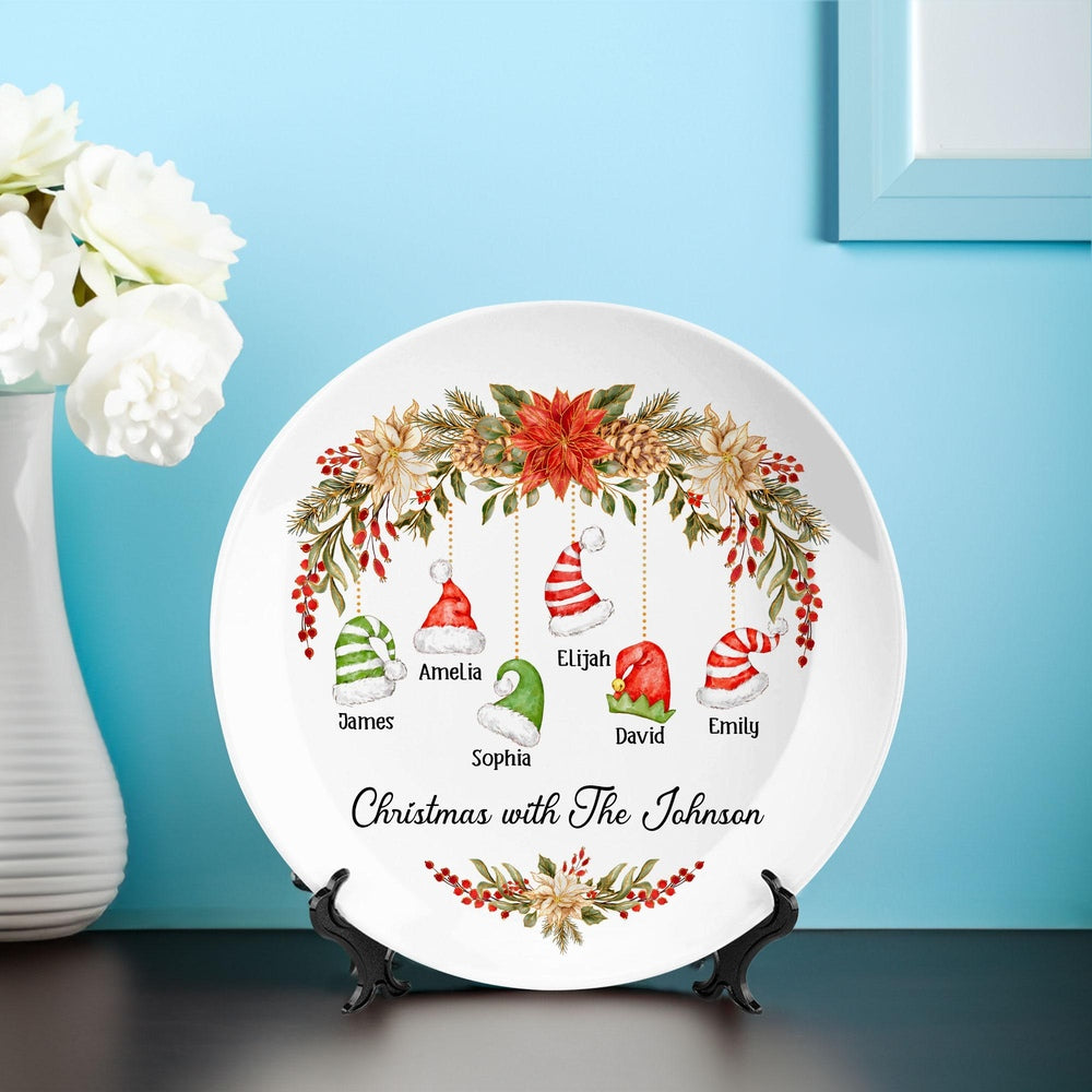 Personalized Family Round Plate Christmas Hat